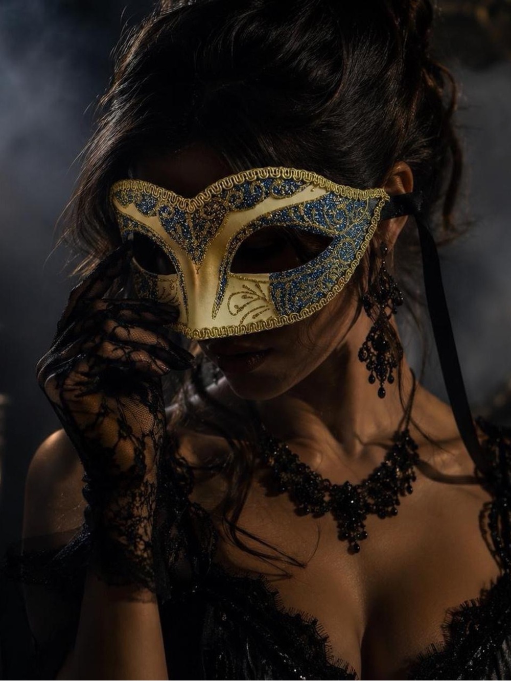 Blue & Gold Venetian Masquerade Mask Glitter Costume Accessory